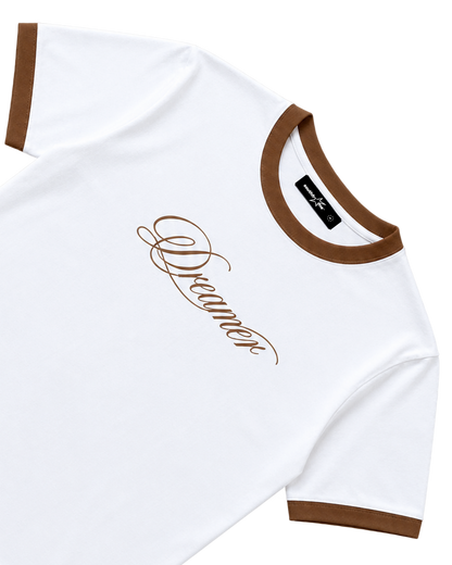 RINGER TEE — WHITE / BROWN