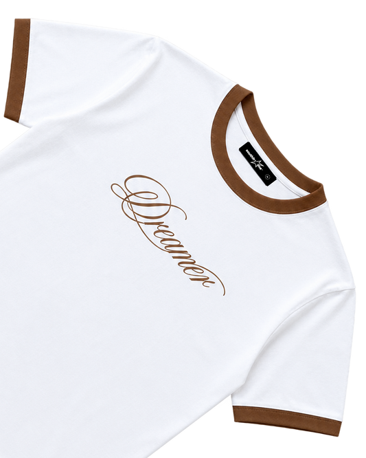 RINGER TEE — WHITE / BROWN