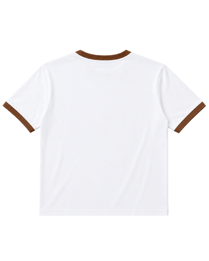 RINGER TEE — WHITE / BROWN
