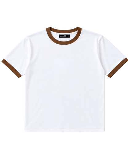 RINGER TEE — WHITE / BROWN