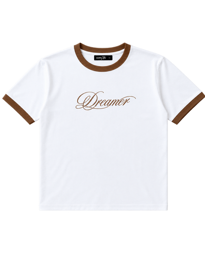 RINGER TEE — WHITE / BROWN