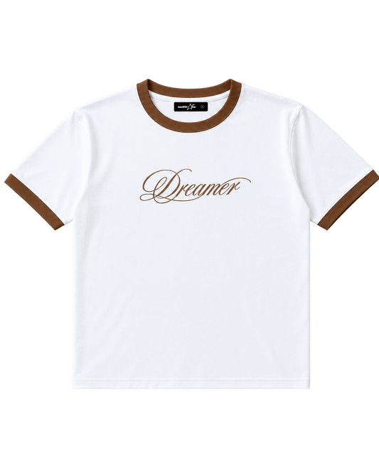 RINGER TEE — WHITE / BROWN