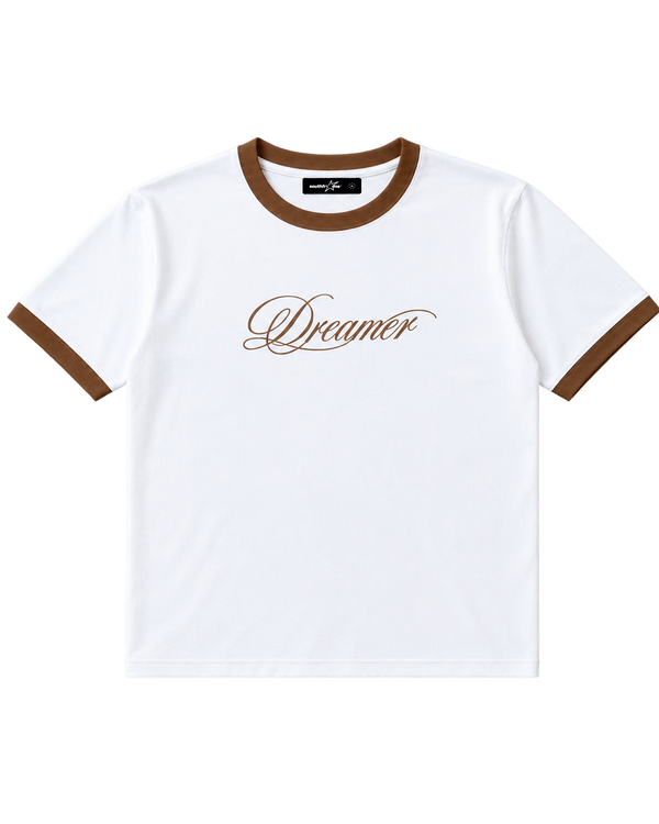 RINGER TEE — WHITE / BROWN